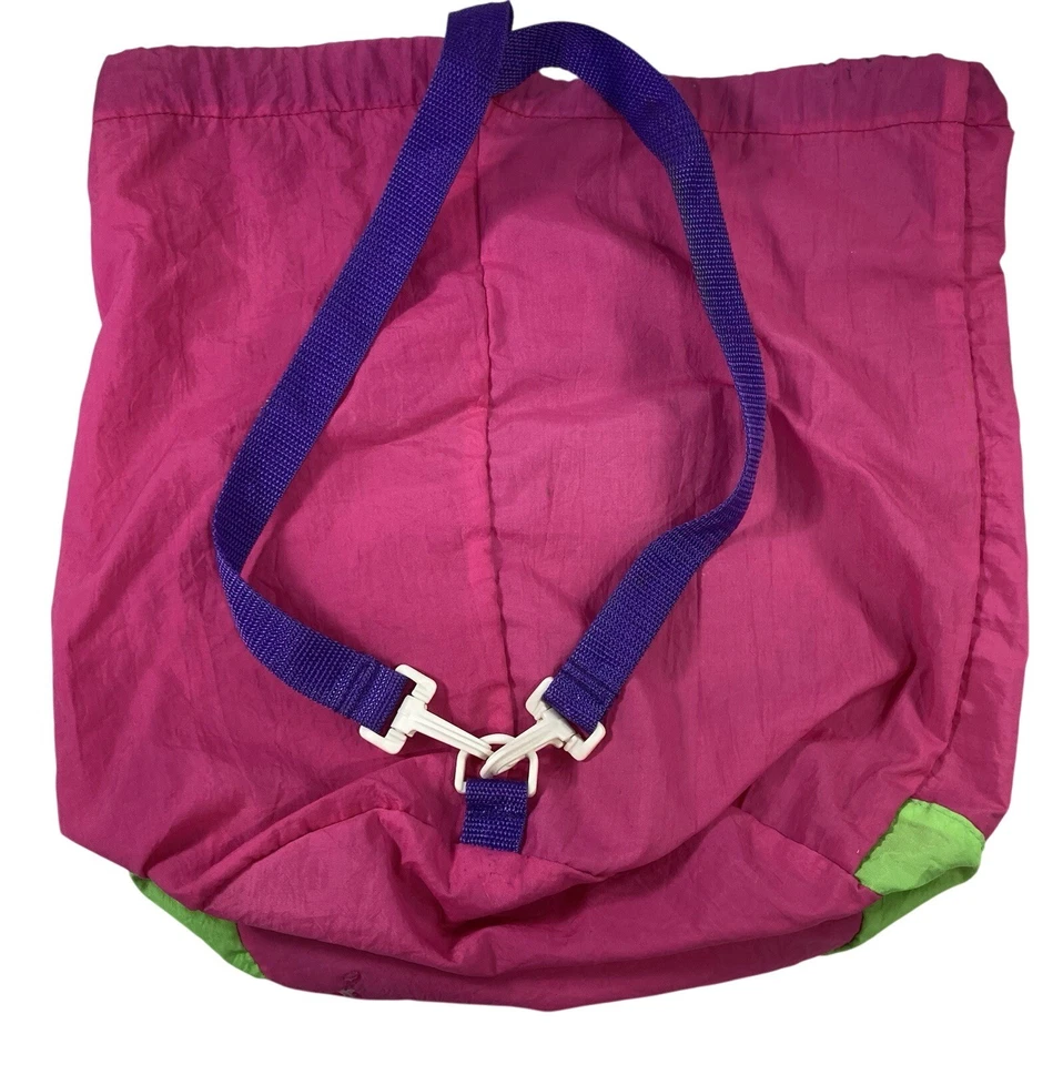 80s Style Backpack Pink Geometric Bookbag Cinch Tote Retro Colorful Festival Y2K - Image 4 of 4