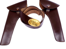 Civil War Cavalry Leather Waist Belt With US Buckle Leather 2 Holster Right Left