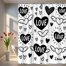Cute Black and White Love Shower Curtain for Bathroom Decor