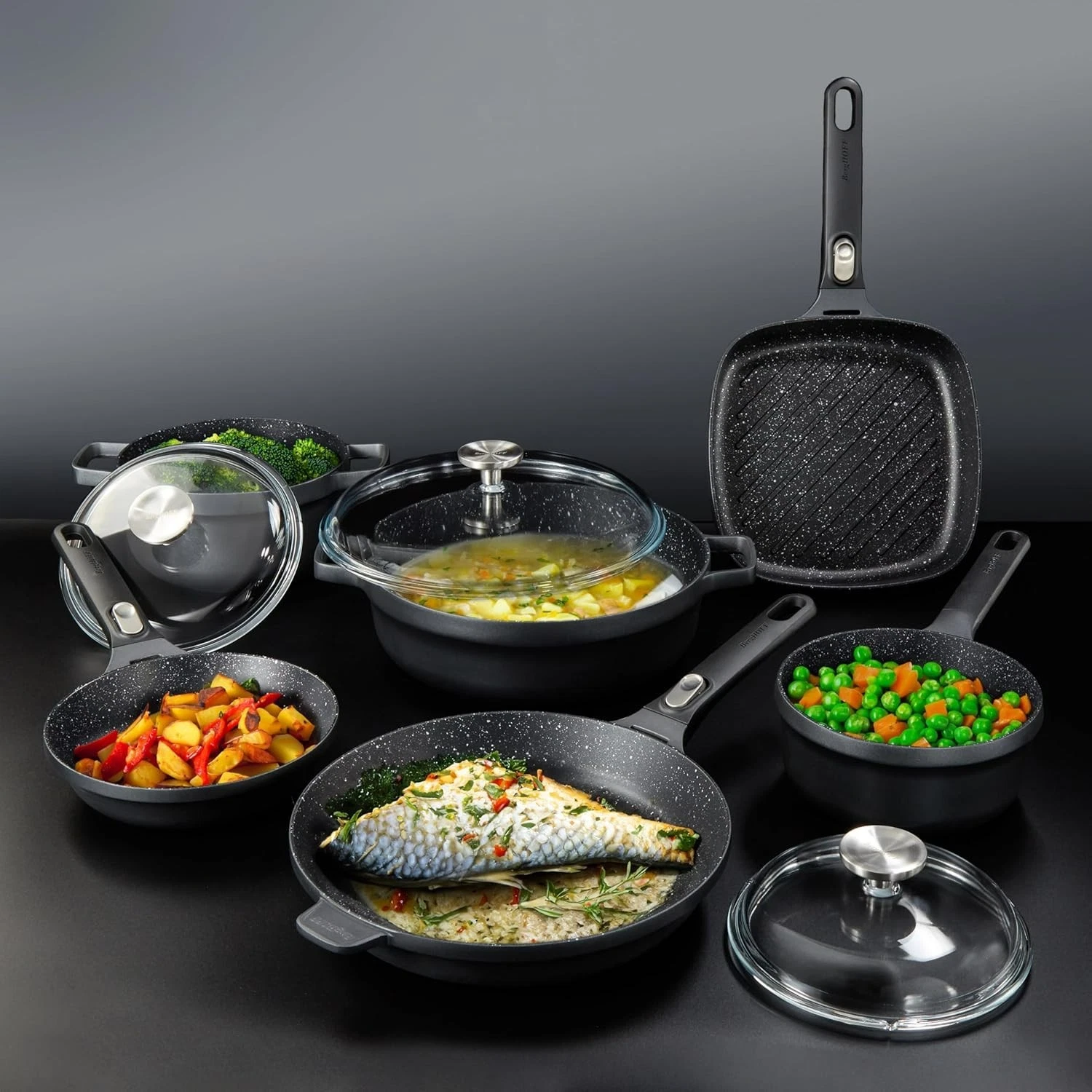 BergHOFF GEM 9 Pc Non-stick Cast Aluminum Cookware Set, Black