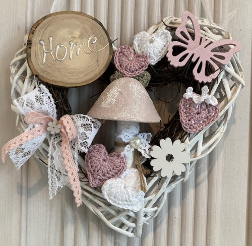 Handgefertigter Romantik Türkranz Rattan Herz Deko Pilz Schmetterling Home -152 - Bild 3 von 6