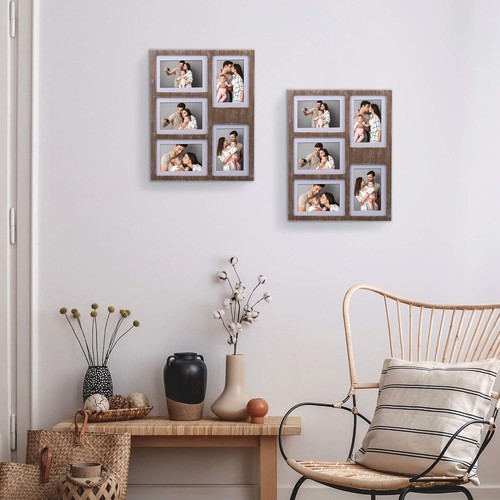 5-Photo 4x6/5x7 Collage Picture Frame Set - Rustic Wood for Home Memories - Picture 6 of 11