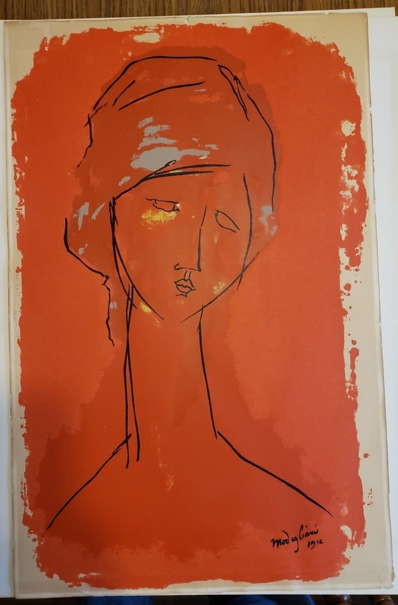 imda2.2　modigli Antique Vintage Silkscreen MCM Pop Art Amedeo Modigliani Print Red