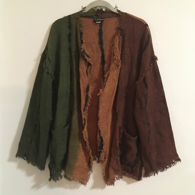 Dilemma NY Art to Wear Burlap Jacket Cardigan Green Brown One Size OS