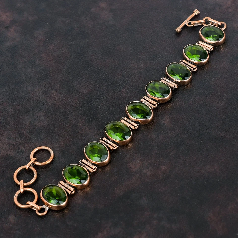 Mujer Día Oferta Peridoto Piedras Preciosas Hija Boda Bisel Pulsera Joyería Cobre Foto 4 de 4