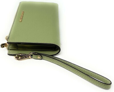 Michael Kors Jet Set Travel Double Zip Wristlet Light Sage Leather