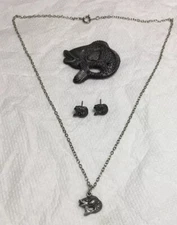 Vintage 1970s Torino jewelry box set Earrings & Necklace Fish Theme
