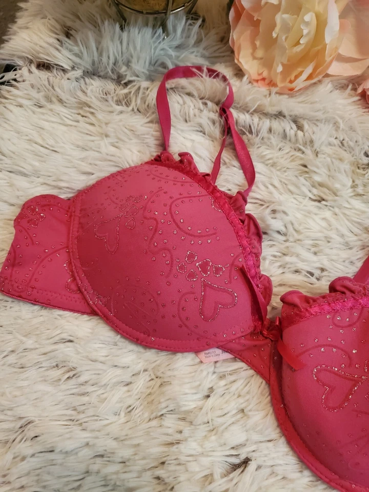 Native Intimates Bra Pink Heart Logo underwired Padded  36B Glitter Straps - Image 4 of 4