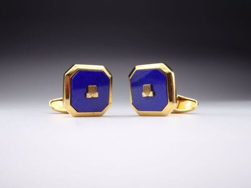 Lanvin Lapis Lazuli Blue 2L Logo Cufflinks gold men jewelry formal authentic - Picture 4 of 10