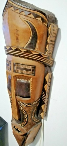 GRANDE Máscara Trivial Africana Antigua Tallada a Mano Madera Electrificada Luz - Imagen 7 de 12