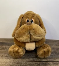 Vintage 10" Brown Hound Dog Plush Stuffed Animal Toy Holding Biscuit Etone 1986