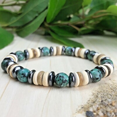 Armband Herren Damen Naturperlen Türkis Hämatit Kokos Größe wählbar