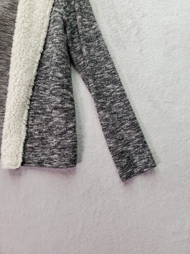 Derek Heart Cardigan Girls Large Gray Space Dye Sherpa Lined Hooded Open Front - Picture 9 of 9
