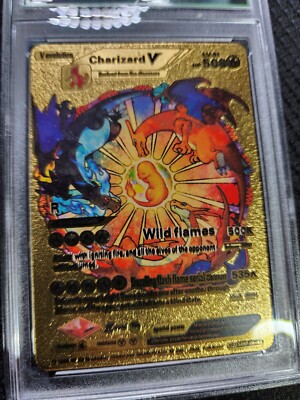 Pokemon TCG Charizard V Wild Flames Fan Art Gold Foil Card #SMP26