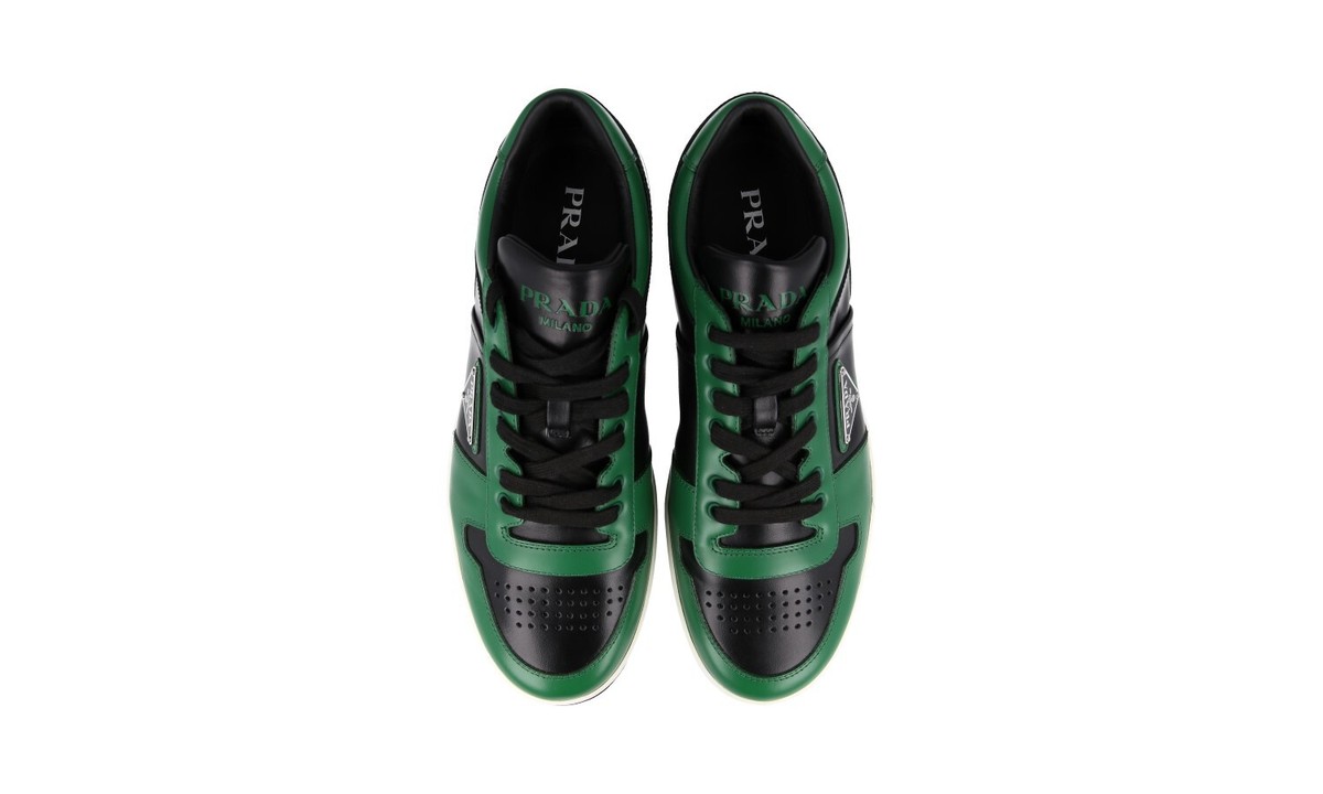 PRADA DOWNTOWN SNEAKERS SHOES 2EE364 BLACK GREEN WHITE NEW US 8.5