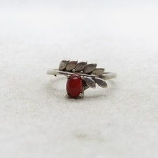 Sterling Silver 925 Brown Agate Leaf Ring Size 6 K5729