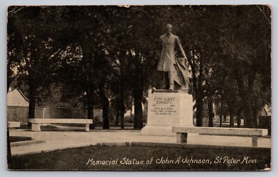 Memorial Statue of John A. Johnson St. Peter Minnesota Governor 1917 Postcard