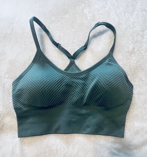 Pro Fit Seamless Sports Bra Sz Medium Blue/Green Compression Workout Activewear