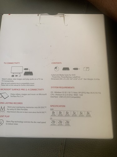 Brandneu - LG Ultra Slim Tragbarer DVD Brenner - Mac & Windows - USB Laufwerk - GP65 - Bild 4 von 4