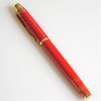 UK SOLD! HERO #8007 Blue Lacquered Fountain Pen F Nib Gold Trim Arrow Clip
