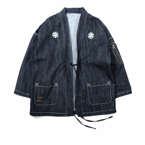 Men Embroidery Denim Japanese Kimono 