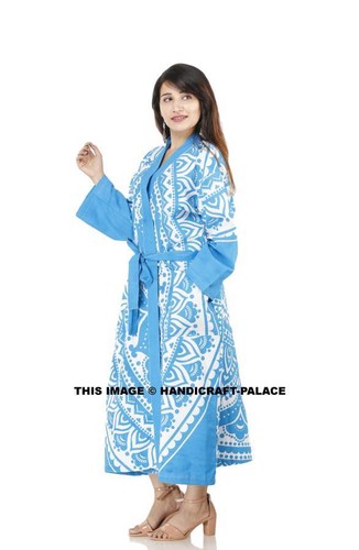 Mandala Kimono Wedding Gown Cotton Night Gown Sleepwear Women Long Night dress - Picture 48 of 77