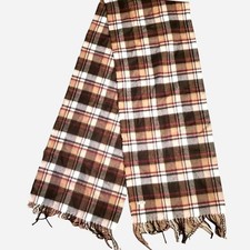 Vintage Disney Scarf Womens One Size Plaid Brown Cream Fringe Embroidered Mickey