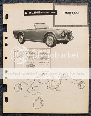 TRIUMPH TR4 SPORTS CAR GIRLING 1961 Brakes Installation Maintenance Data Guide