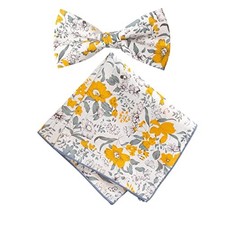 Men's Cotton Floral Print Bow Tie and Pocket Square Set One Size 49-marigold