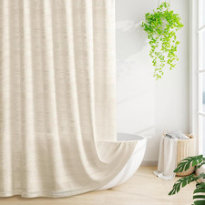 Linen Boho Striped Tassel Shower Curtain for Bathroom 72X72