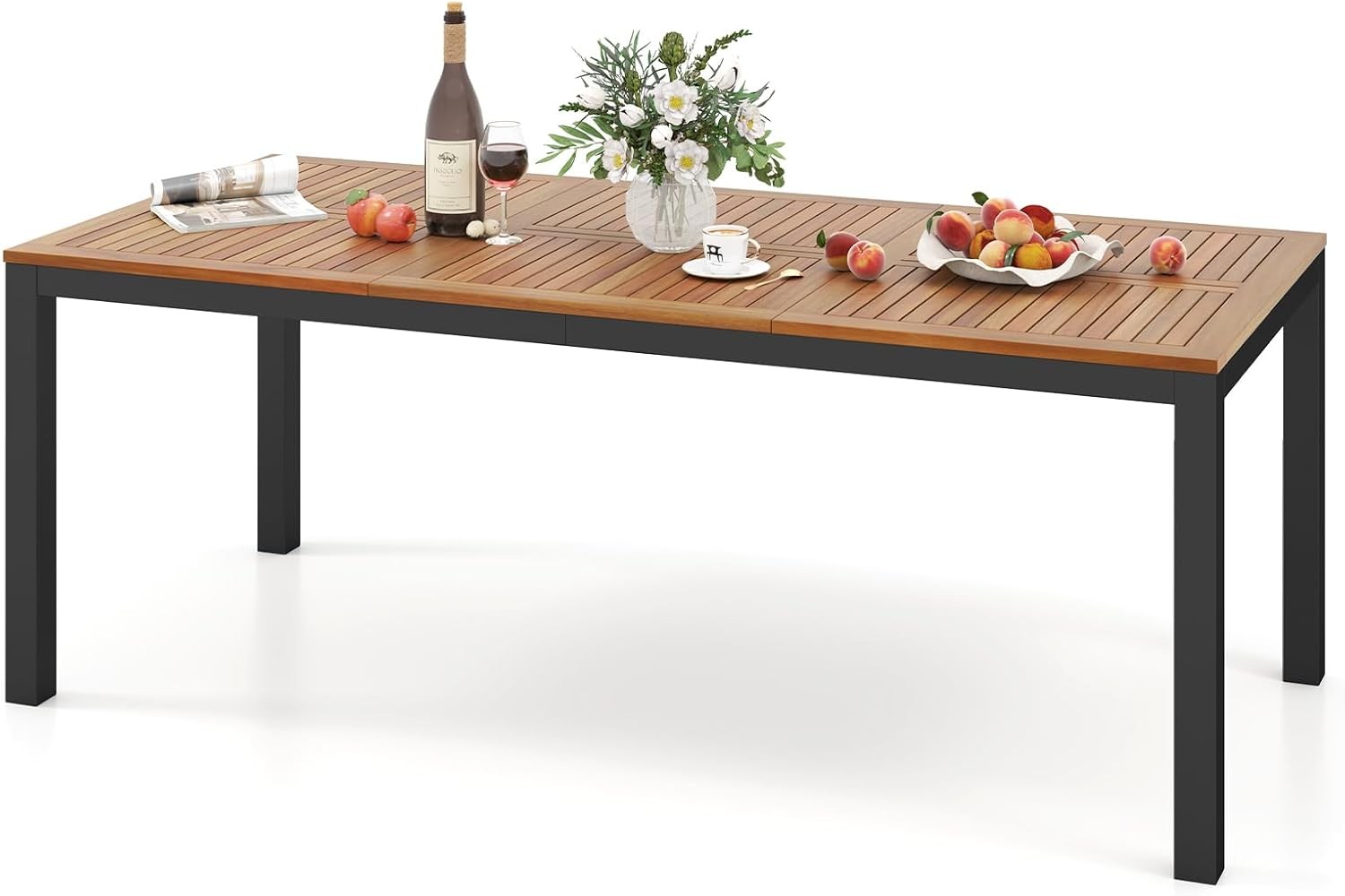 Table de salle à manger jardin haut de gamme en teck et métal 8 p.