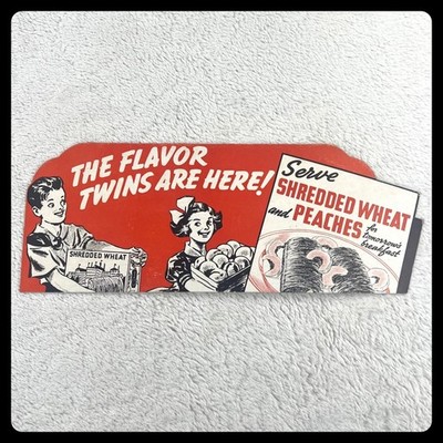 1950s Shredded Wheat & Peaches Vintage Advertising Sign 17'' Display Flavor Twins