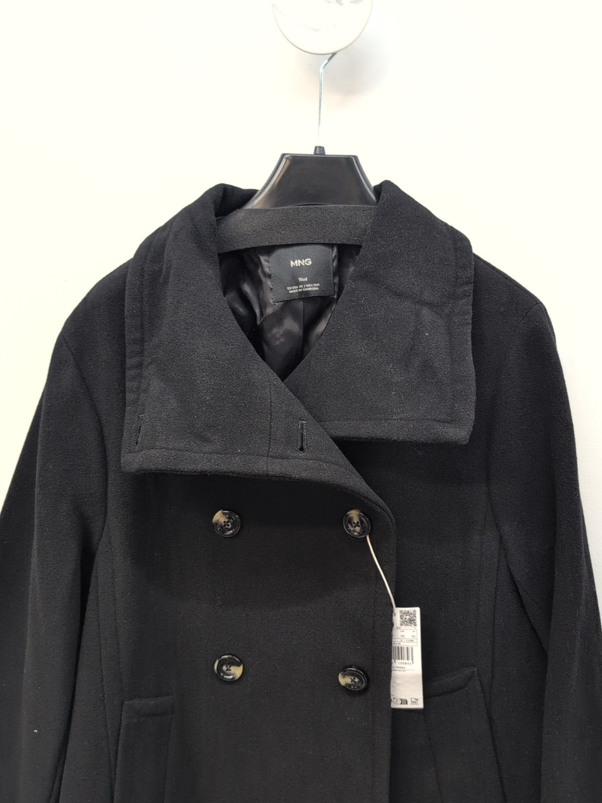 Mango Lapels V Neck Collar Long Sleeve Women's Wool Blend Coat XS Black thumbnail 2