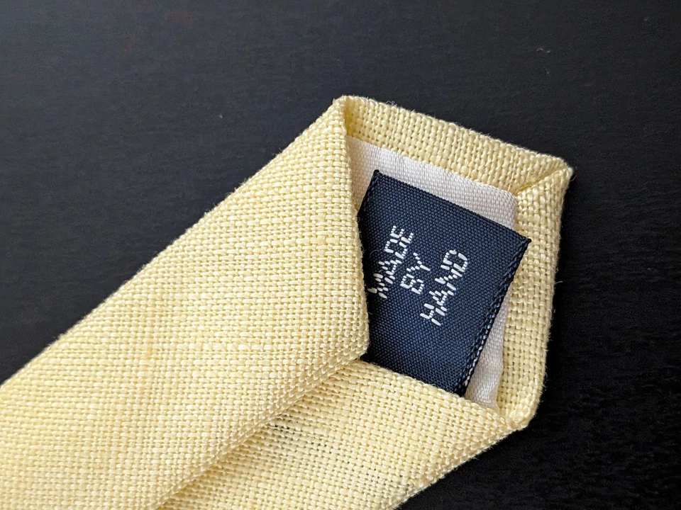 Vintage Polo Ralph Lauren Embroidered 100% Linen Neck Tie Made USA Yellow 57" - Image 4 of 4