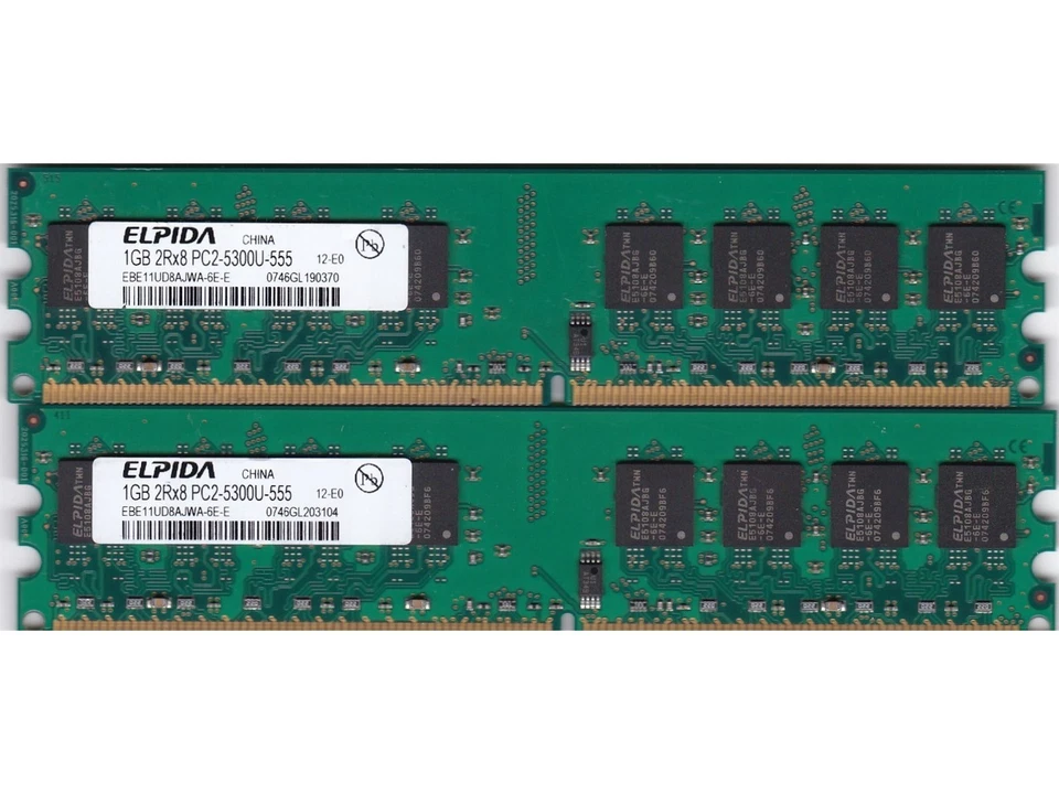 2GB 2x1GB PC2 5300 DDR2-667 ELPIDA EBE11UD8AJWA-6E-E Desktop Ram Memory Kit DIMM - Image 2 of 3