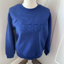 Esprit Women's Logo Fleece Crewneck Sweatshirt Blue Viral 80's Size XS NWT