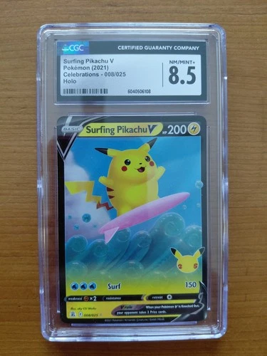 Surfing Pikachu V 008/025 Celebrations Holo Pokémon CGC 8.5