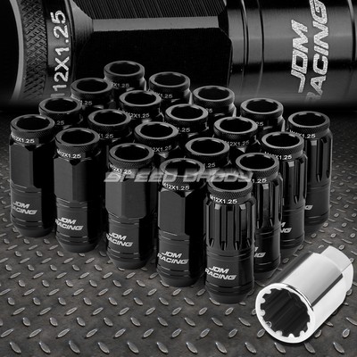OPEN END BLACK ALUMINUM SPLINE STYLE 16LUG+4LOCK NUT+KEY M12X1.25 50MM 21MM OD