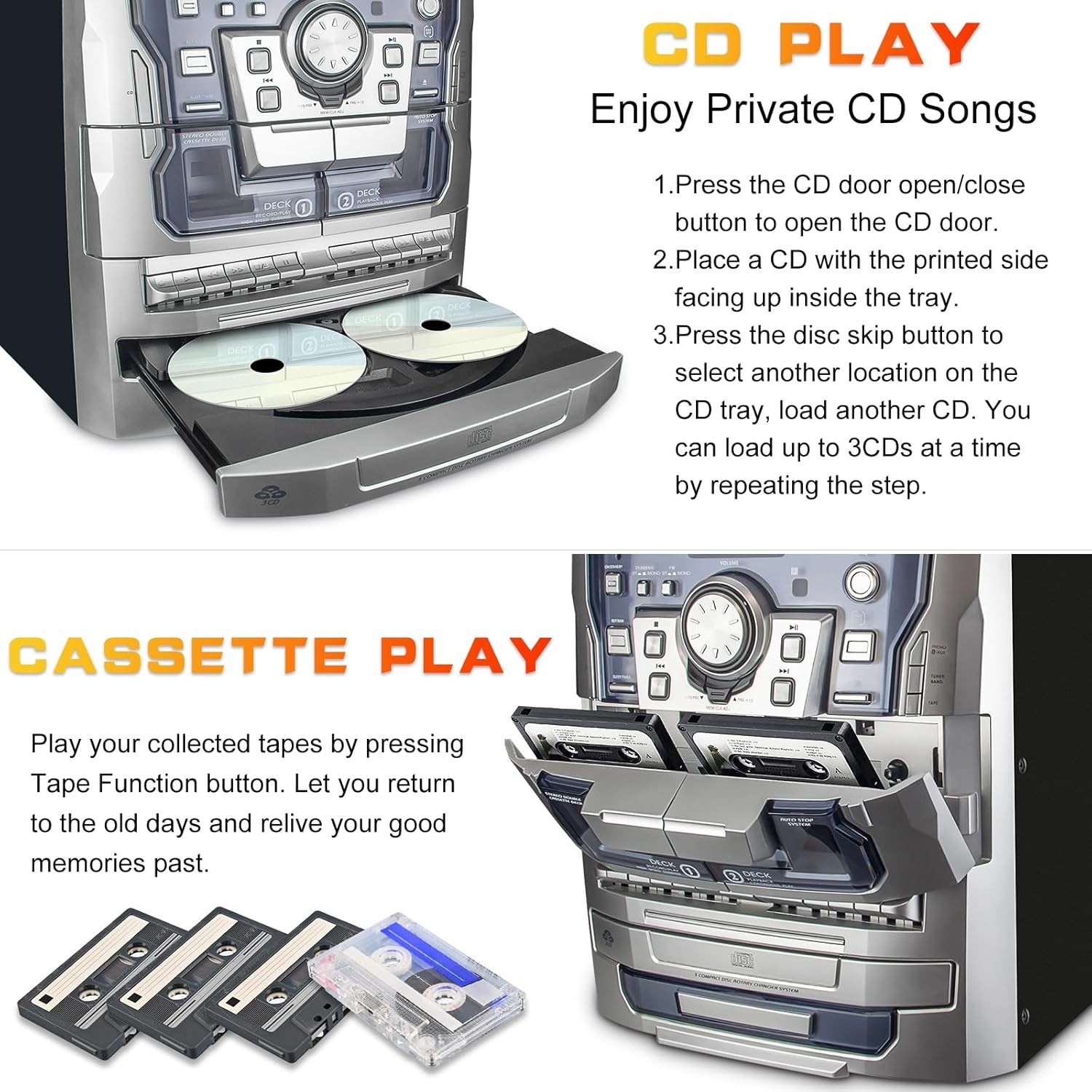 Bluetooth Vinyl Stereo Record Player, 3-Speed Stereo Turntable CD Player Music S