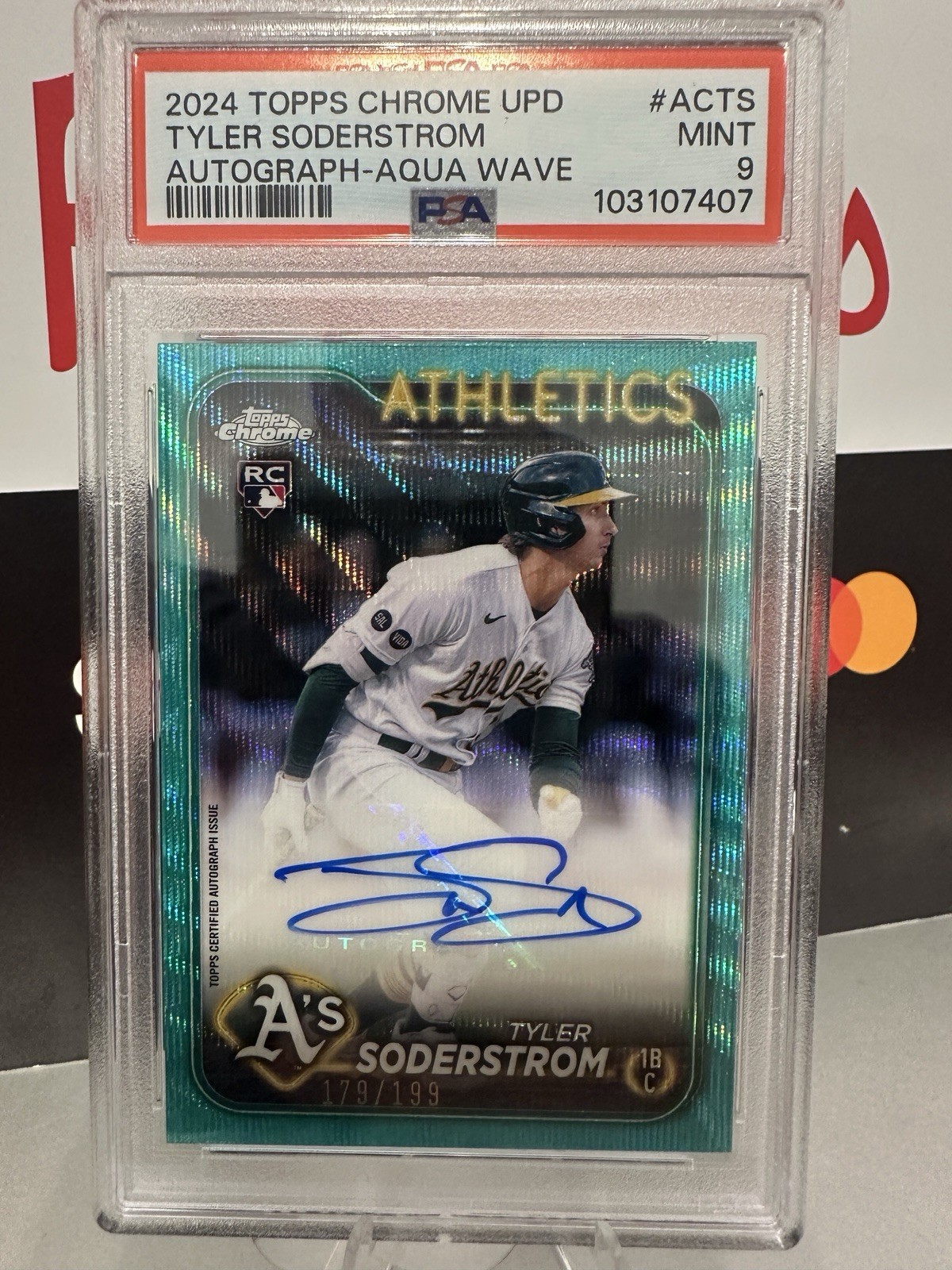 2024 Topps Chrome Update Tyler Soderstrom PSA 9 /199 Aqua Wave Rookie Auto