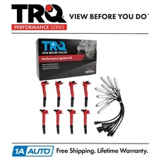 TRQ Ignition Coils Spark Plug Wires Kit Fits 2017 Ford F-250 F-350 Super Duty