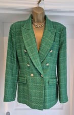 Zara Boucle Green Double Breasted Blazer Jacket Size XL or 14-16 