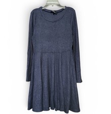 Lulus Ribbed Knit Long Sleeve Fit & Flare Soft Dress Navy Blue Size L NWT USA