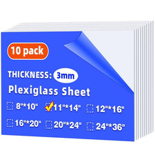  10 Pack 11" X 14" Plexiglass Sheets 1/8 Inch Thick 3Mm , Clear Acrylic Sheets