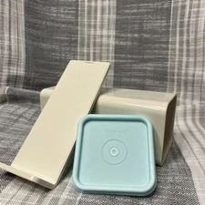 Tupperware Vintage Block Cheese Keeper Container Holder 3 Piece Set Cream & Mint