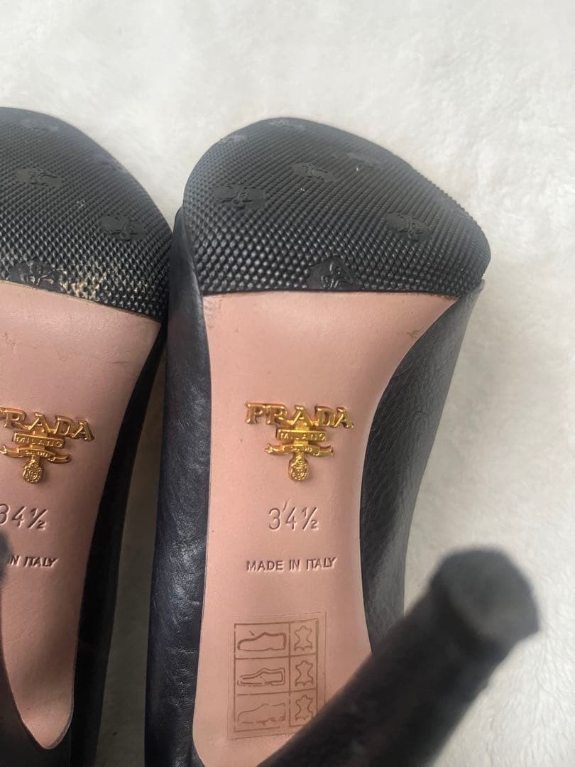 PRADA Women's Pumps Open-Toe Size:34.5/JP:21.5 Leather Black 135139K Authentic thumbnail 8