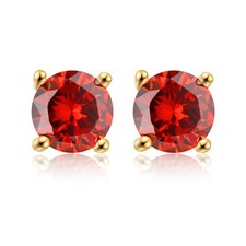 Buyless Fashion 14K Gold Plated Birthstone simulated Earring Sterling Silver 6MM