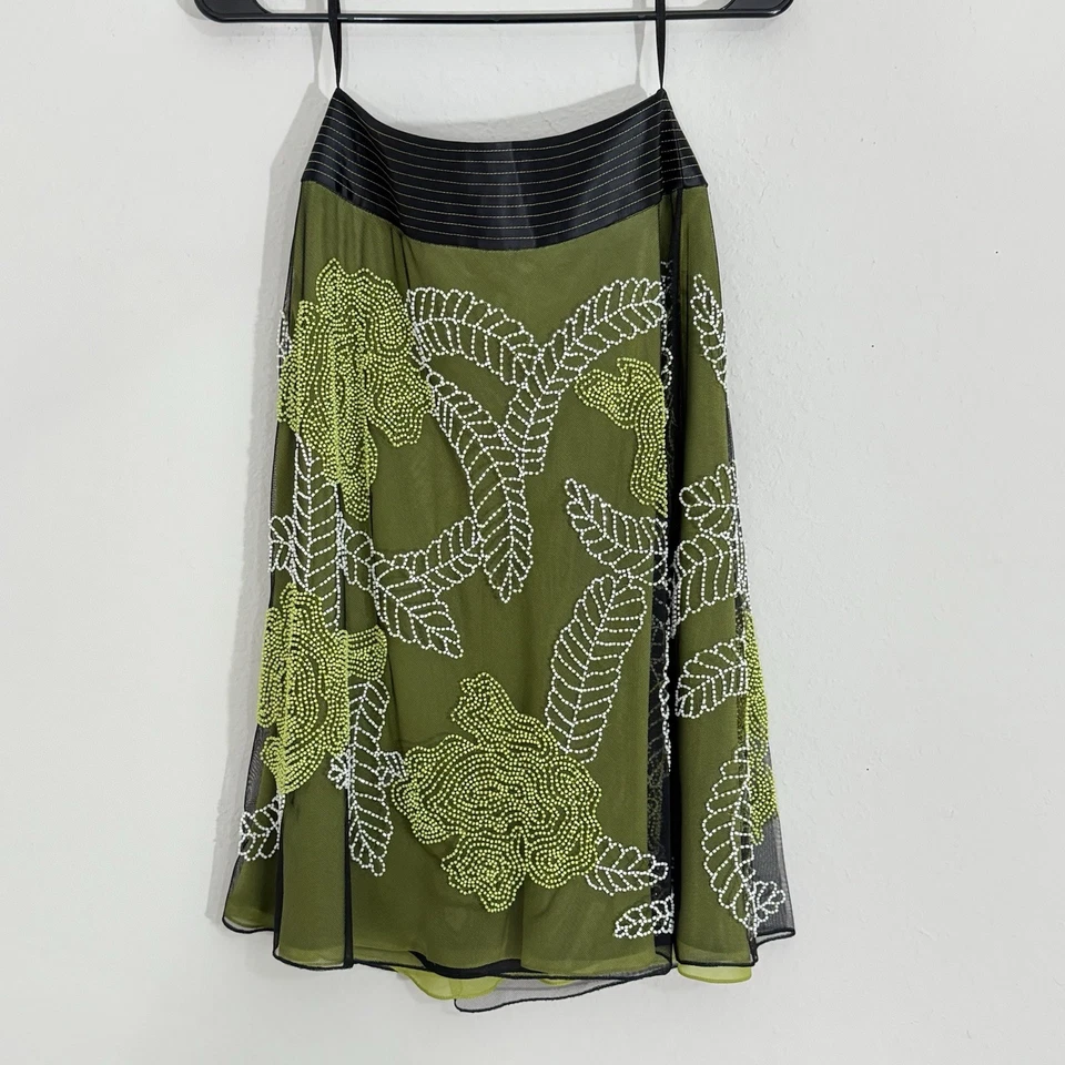 Falda Vintage Estilo Y2k Rubí Lillie Floral Cuentas, Malla Verde con Forro Talla 4 Foto 2 de 4