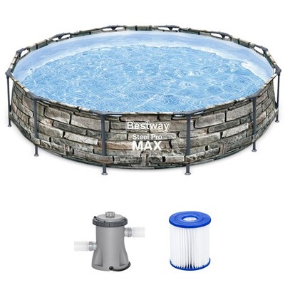 Bestway Steel Pro MAX Round Above Ground Outdoor Swimming Pool with Pump
