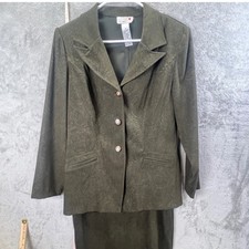Vintage Faux Suede 2-Piece Skirt Suit Green Jacket Skirt Set Size 12